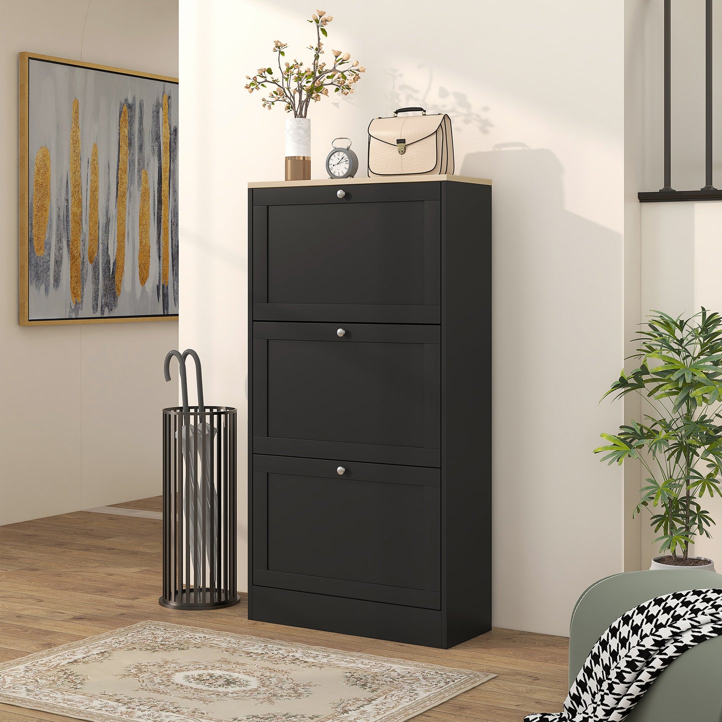 Modern Shoe Storage Cabinet with 3 Flip Drawers and Adjustable Shelves for 12-18 Pairs of Shoes