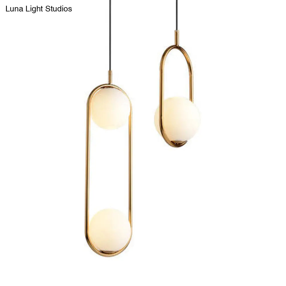 1/2 Lights Bedroom Pendant Light with Globe White Glass Shade Modern Black/Gold Hanging Ceiling Lamp