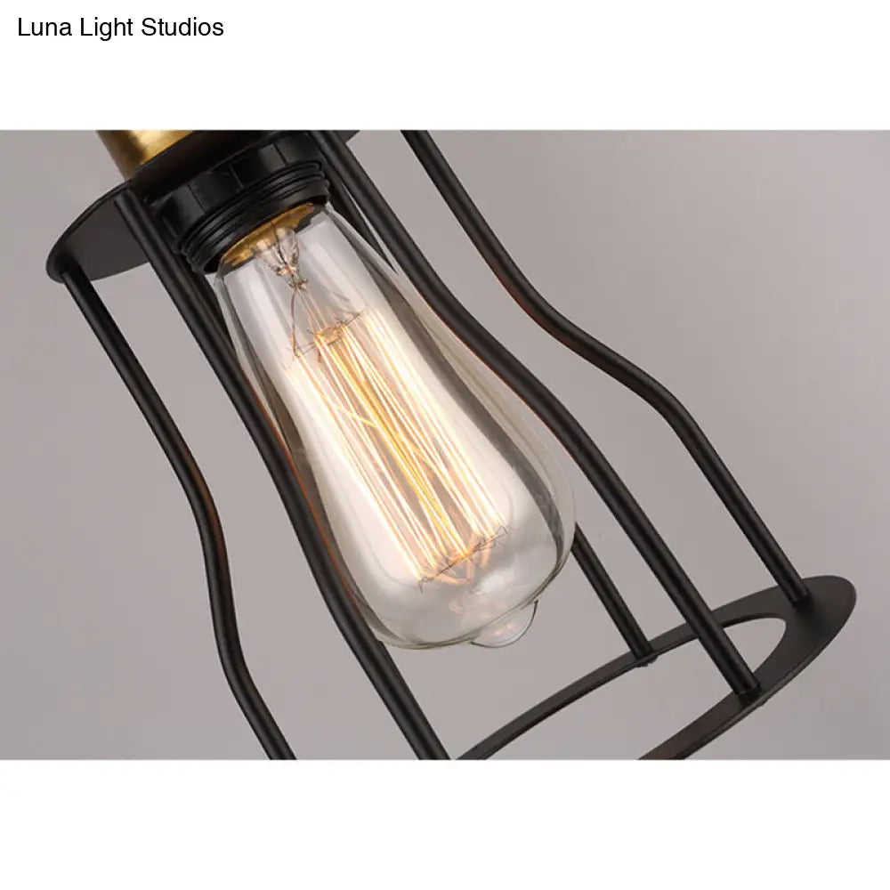 1-Bulb Bronze/Brass Suspended Metal Pendant Lamp - Mini Industrial Wire Cage Light for Living Room