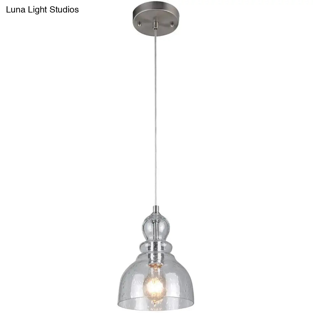 1-Bulb Industrial Gourd Shaped Light Fixture - Seeded Glass Pendant for Diner Bar