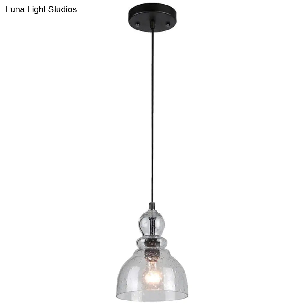 1-Bulb Industrial Gourd Shaped Light Fixture - Seeded Glass Pendant for Diner Bar