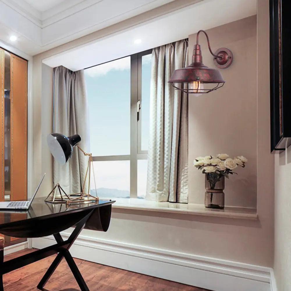 Aplique de pared de una cabeza con pantalla tipo granero y brazo flexible - Tamaño 10"/14" en blanco y negro para iluminación de restaurantes