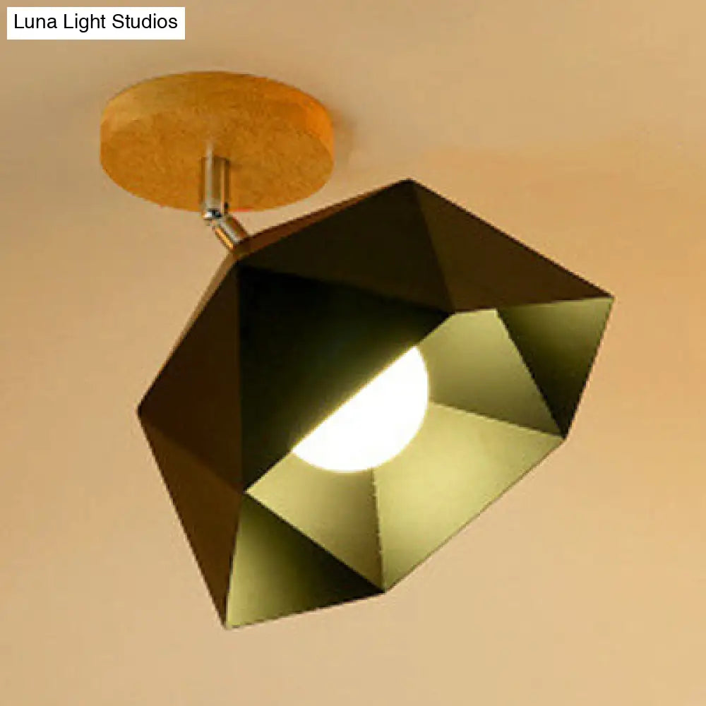 1 Head Semi Flush Mount Industrial Ceiling Light with Rotatable Globe/Barn Shade and Wooden Canopy - Black