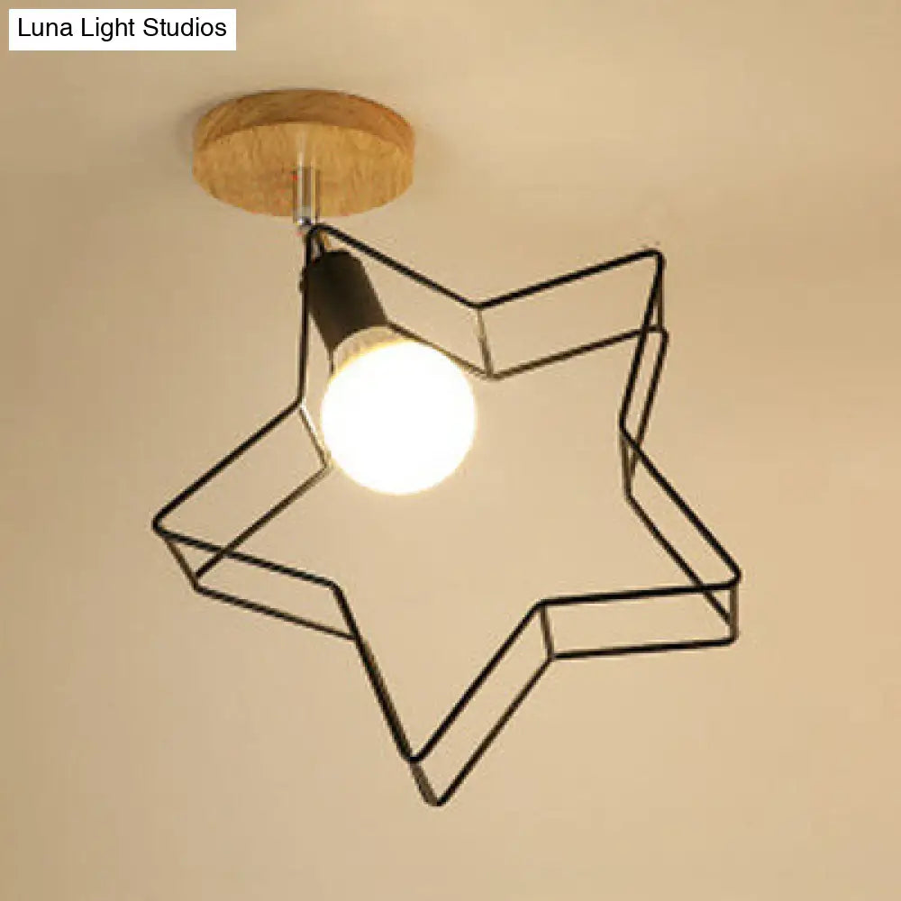 1 Head Semi Flush Mount Industrial Ceiling Light with Rotatable Globe/Barn Shade and Wooden Canopy - Black