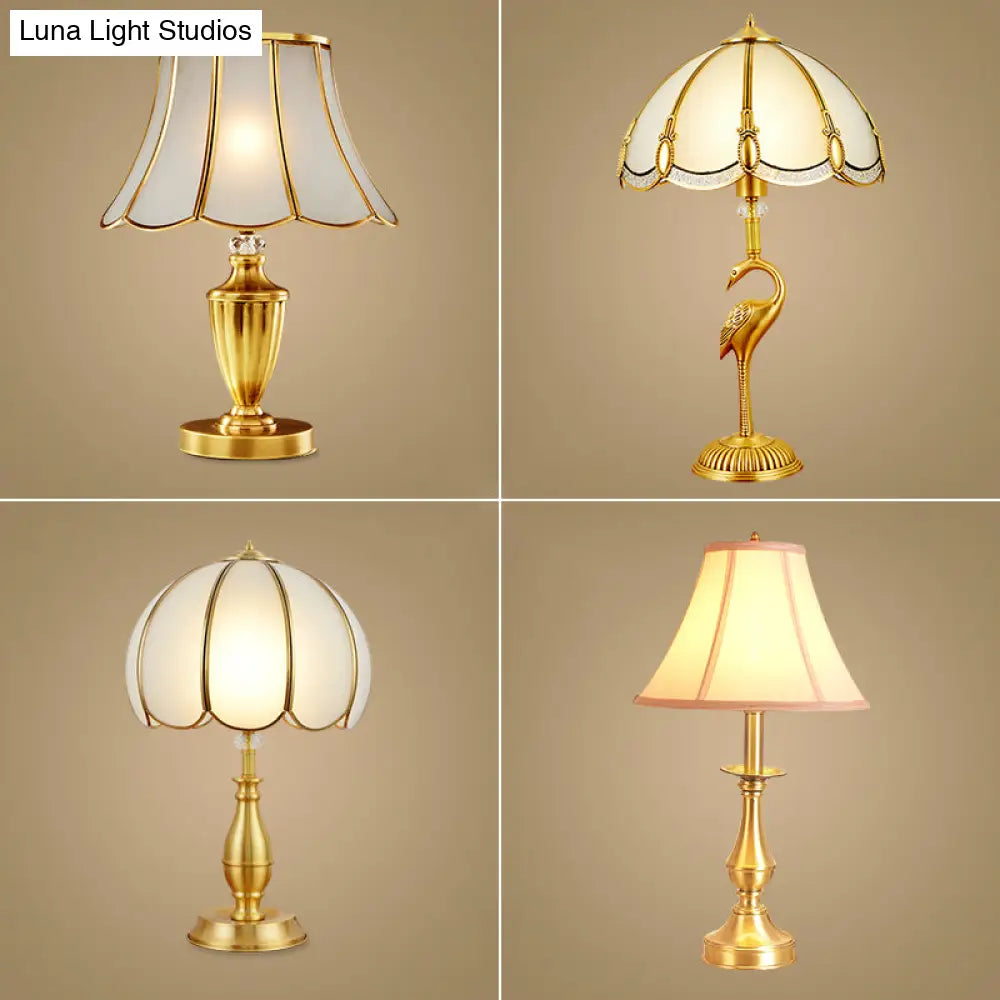 1-Light Beveled Glass Flower Table Lamp in Brass for Minimalistic Bedside Styling