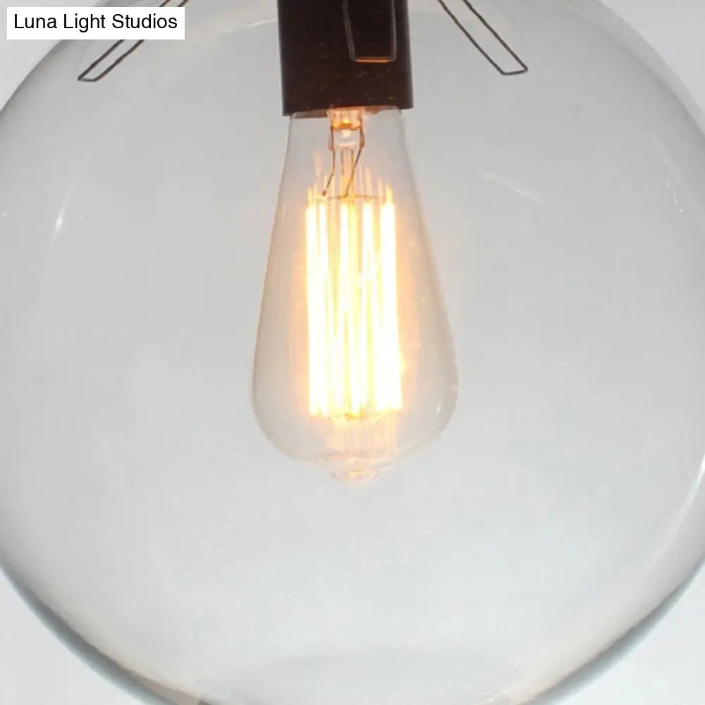 1-Light Black Industrial Ceiling Light with Clear Glass Shade - Round Flush-mount Lamp for Cloth Shop