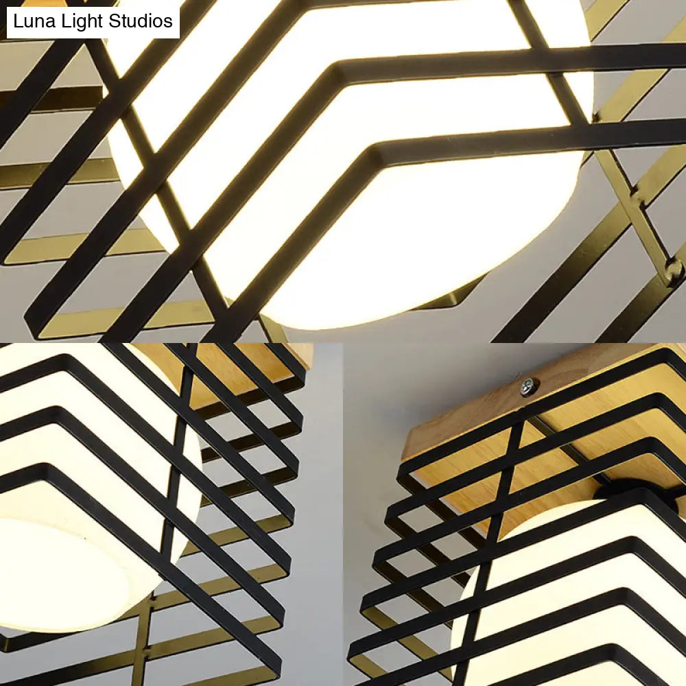 1-Light Black/White Metal Square Flush Mount Pendant Fixture for Corridor Ceiling