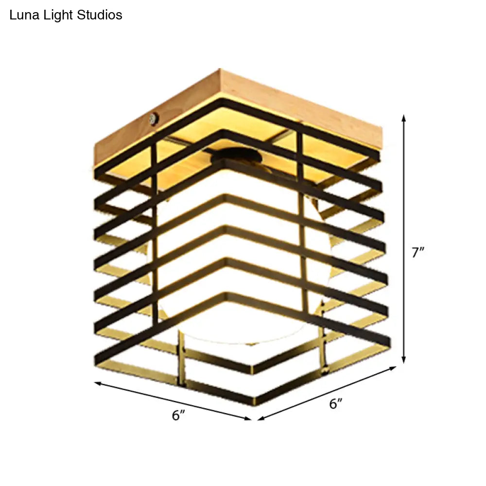 1-Light Black/White Metal Square Flush Mount Pendant Fixture for Corridor Ceiling