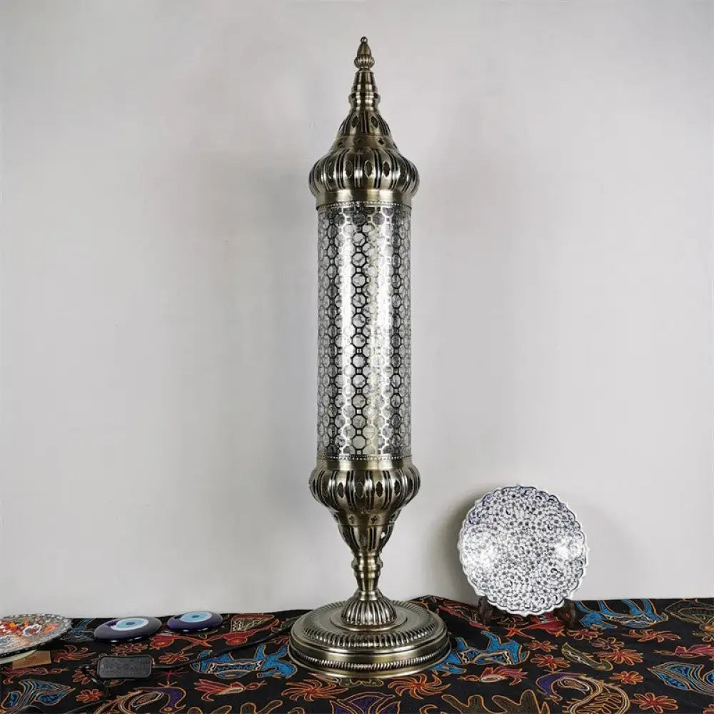 Lámpara de escritorio cilíndrica estilo Turquía, color bronce metálico, 1 luz, 23.5"/31.5" de alto
