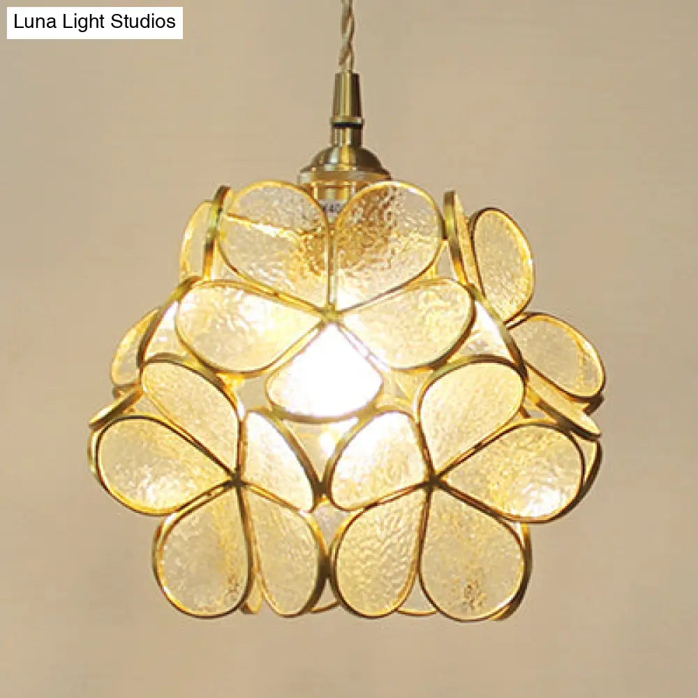 1 Light Flower Hanging Ceiling Light Tiffany Style Blue/Clear/Pink Stainless Glass Suspension Pendant Light