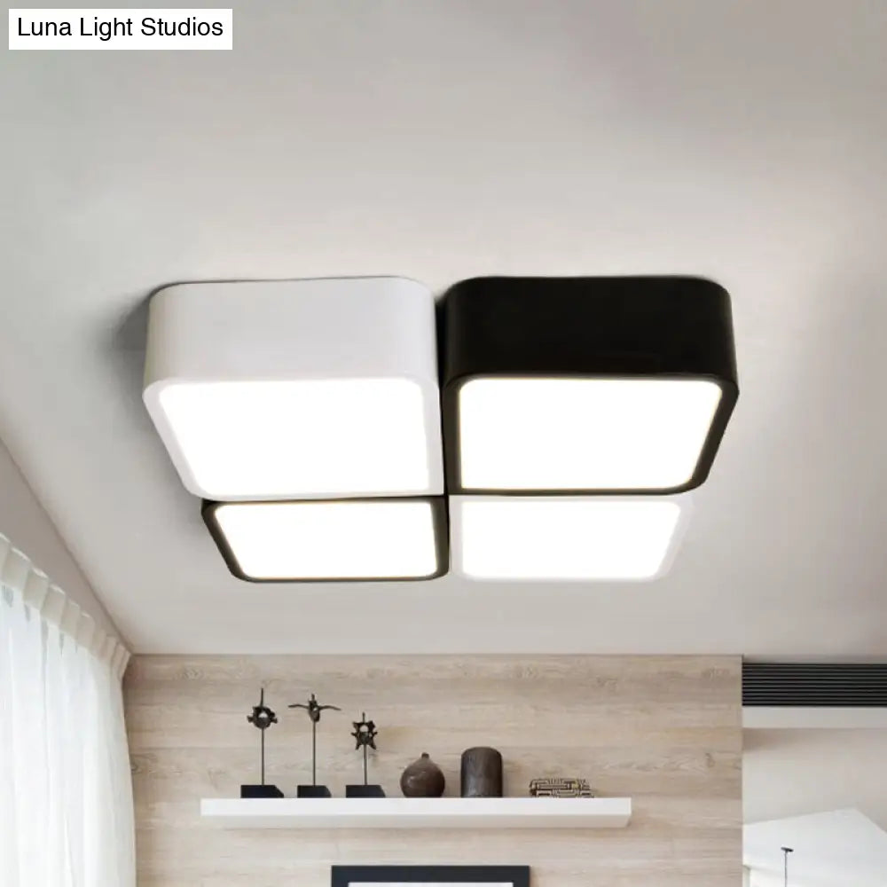 10"/14" Wide Metal Square Flush Mount LED Ceiling Light in White/Black with Modern Design and White/Warm Light
