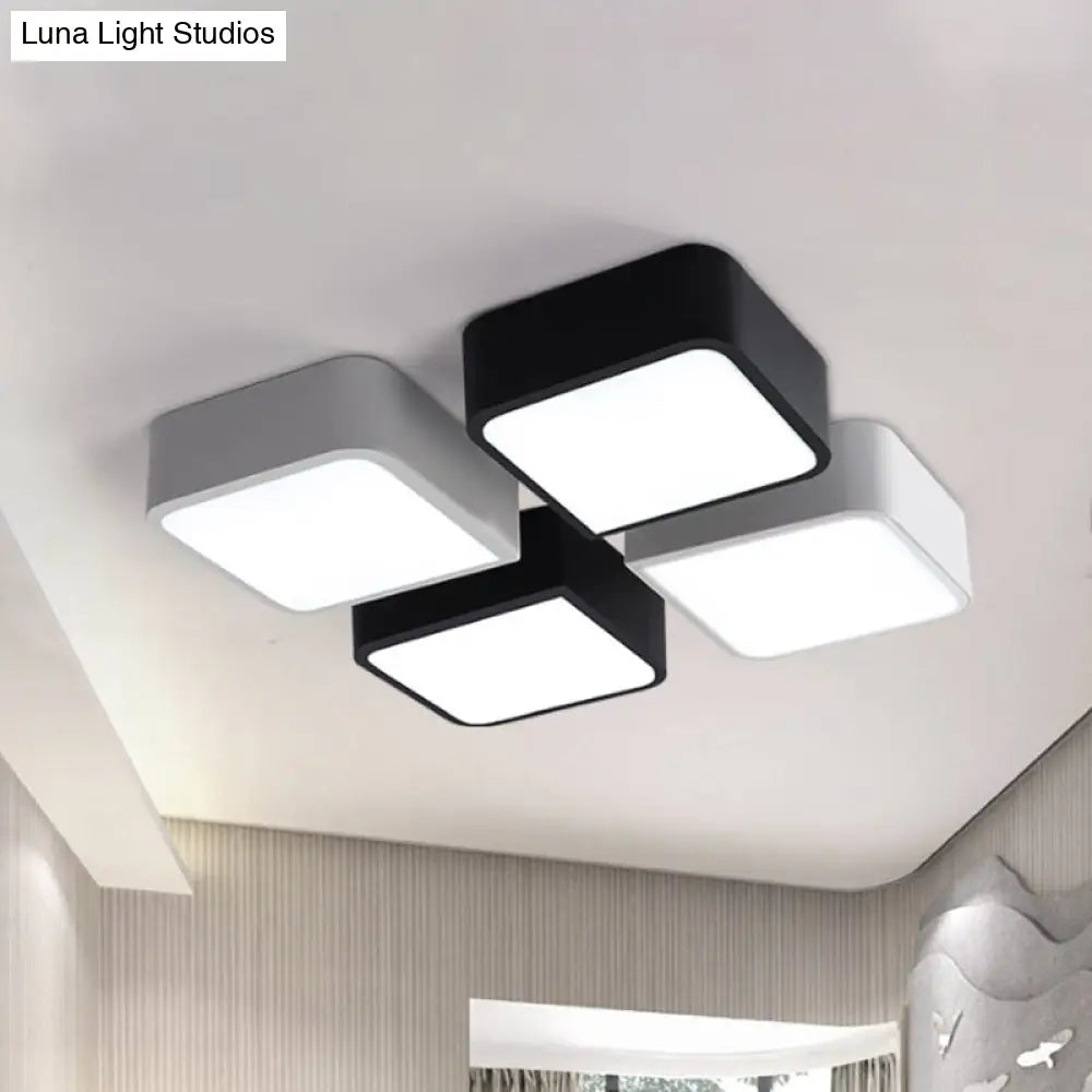 10"/14" Wide Metal Square Flush Mount LED Ceiling Light in White/Black with Modern Design and White/Warm Light