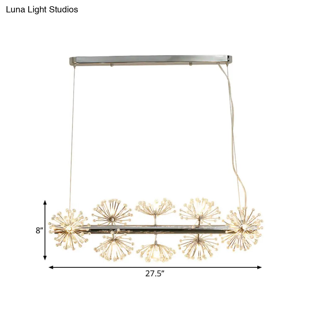 مصباح جزيرة DecorBites™ ذو 10 رؤوس من الكريستال الشفاف: إضاءة معلقة عصرية من الكروم على شكل الهندباء لغرفة الطعام