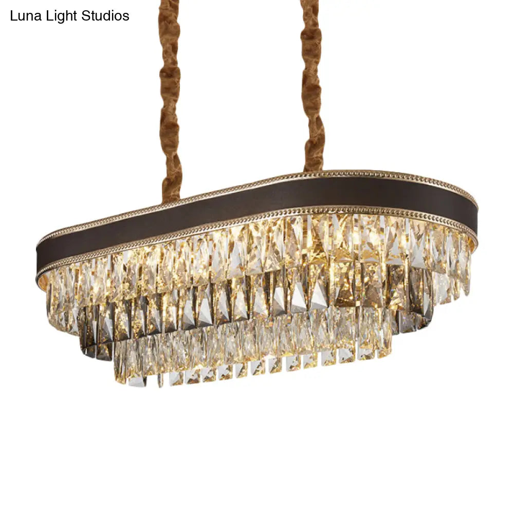 10-Light Ellipse Island Pendant with Crystal Rectangle Down Lighting in Black