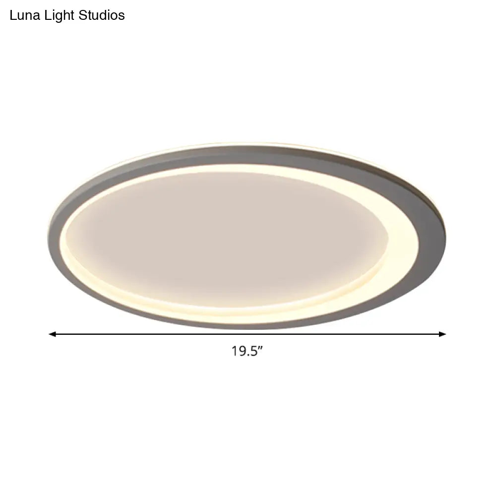 12"/16"/19.5" W Grey Oval Ring Ceiling Light - Nordic Style LED Flush Mount Lamp in Warm/White/3 Light Options