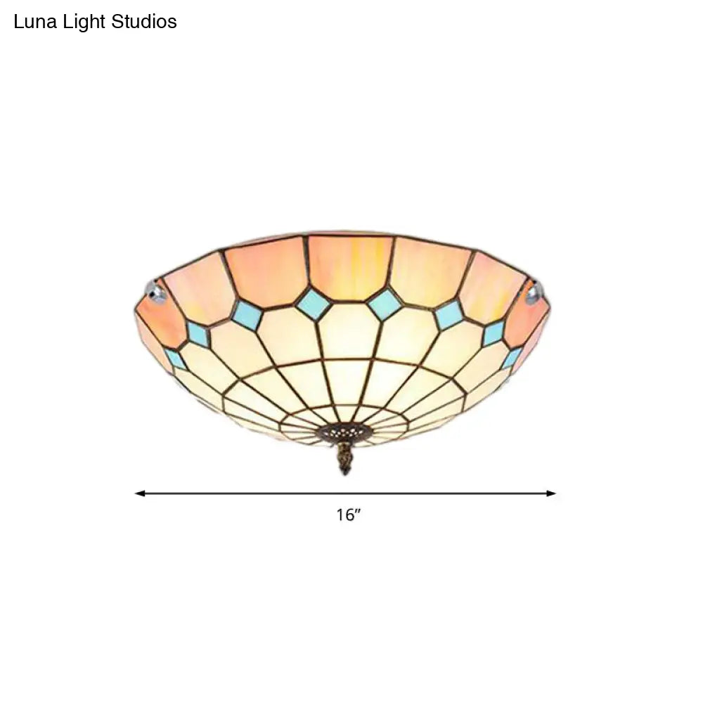 12"/16"/19.5" Wide Pink Tiffany Ceiling Light with Grid Glass Bowl Shade - Perfect for Living Room or Bedroom