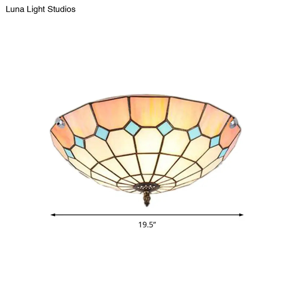 12"/16"/19.5" Wide Pink Tiffany Ceiling Light with Grid Glass Bowl Shade - Perfect for Living Room or Bedroom