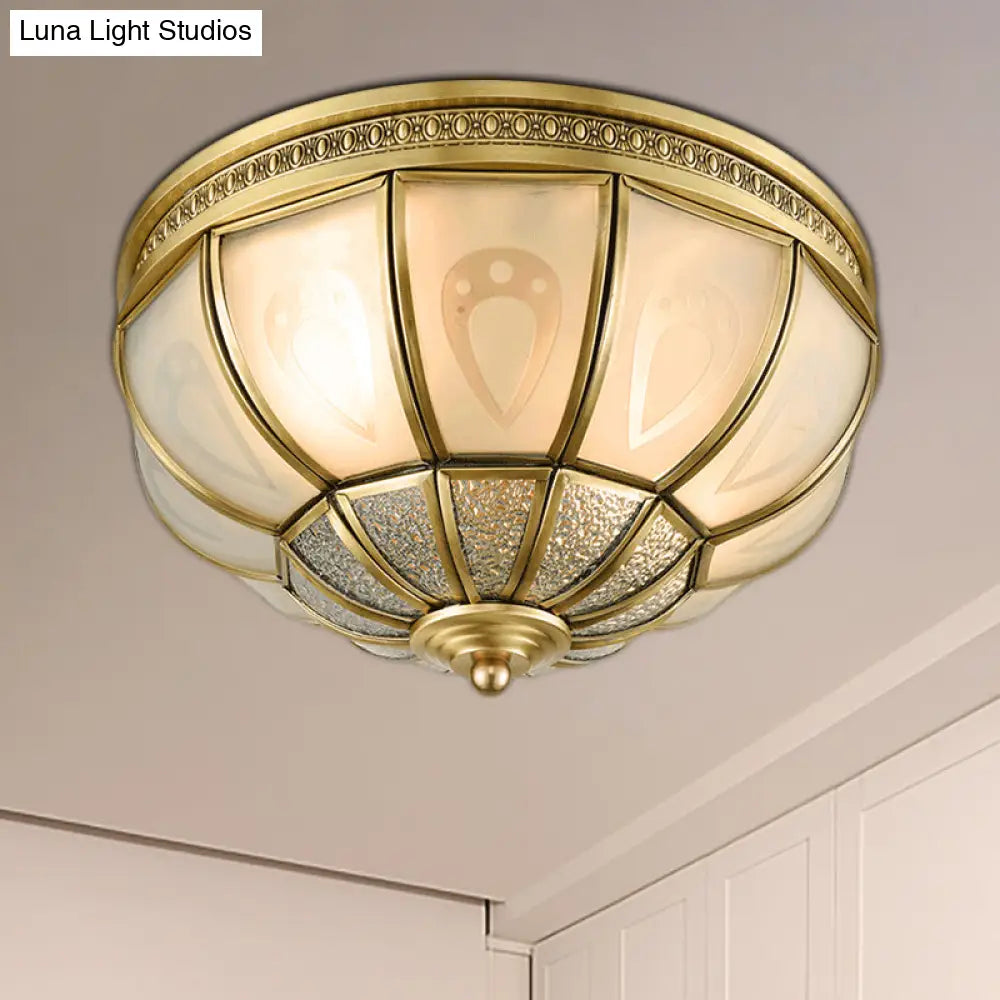 12"/16" Dome Flush Mount Light with Colonial Opal Frosted Glass, Brass Finish, 2/3 Bulbs - Bedroom Ceiling Lamp