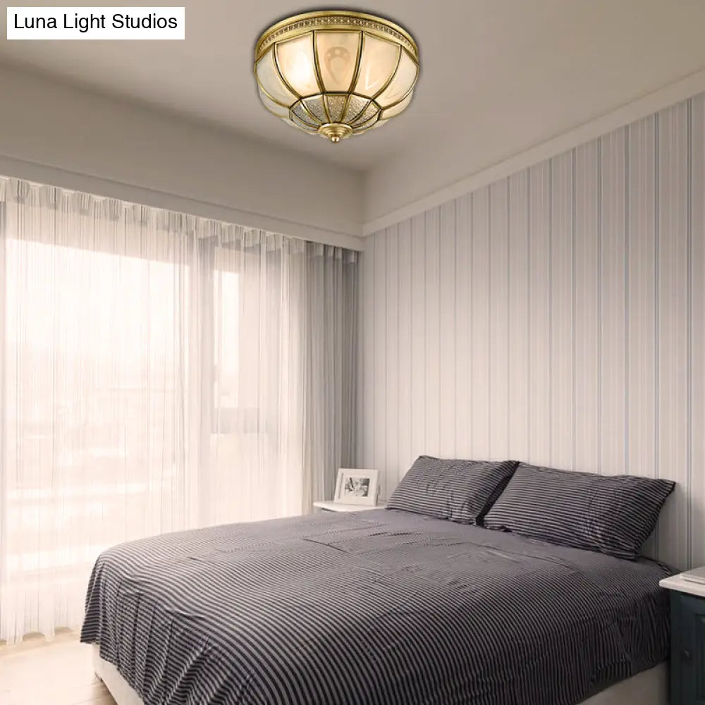 12"/16" Dome Flush Mount Light with Colonial Opal Frosted Glass, Brass Finish, 2/3 Bulbs - Bedroom Ceiling Lamp