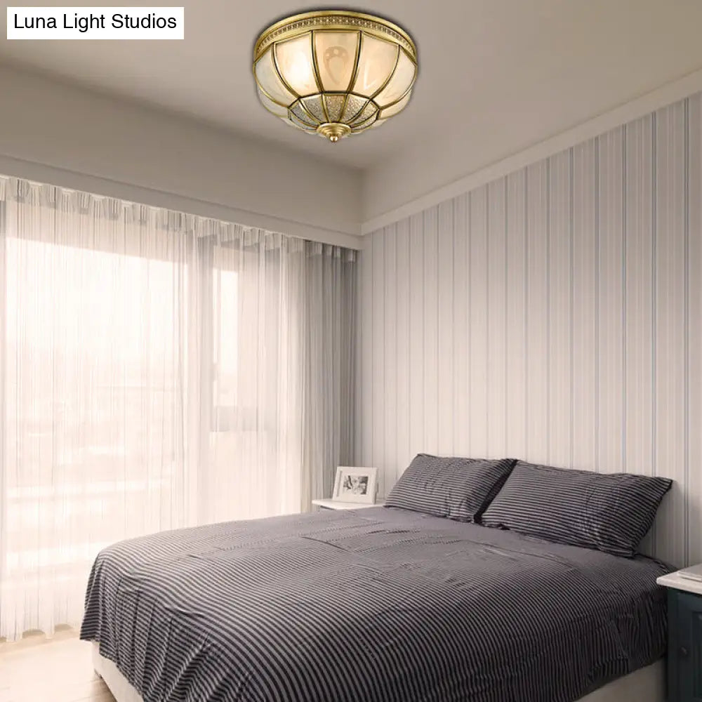 12"/16" Dome Flush Mount Light with Colonial Opal Frosted Glass, Brass Finish, 2/3 Bulbs - Bedroom Ceiling Lamp