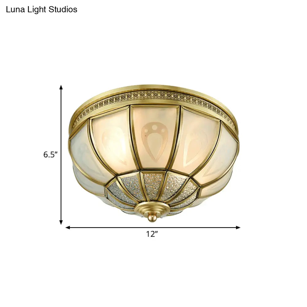12"/16" Dome Flush Mount Light with Colonial Opal Frosted Glass, Brass Finish, 2/3 Bulbs - Bedroom Ceiling Lamp