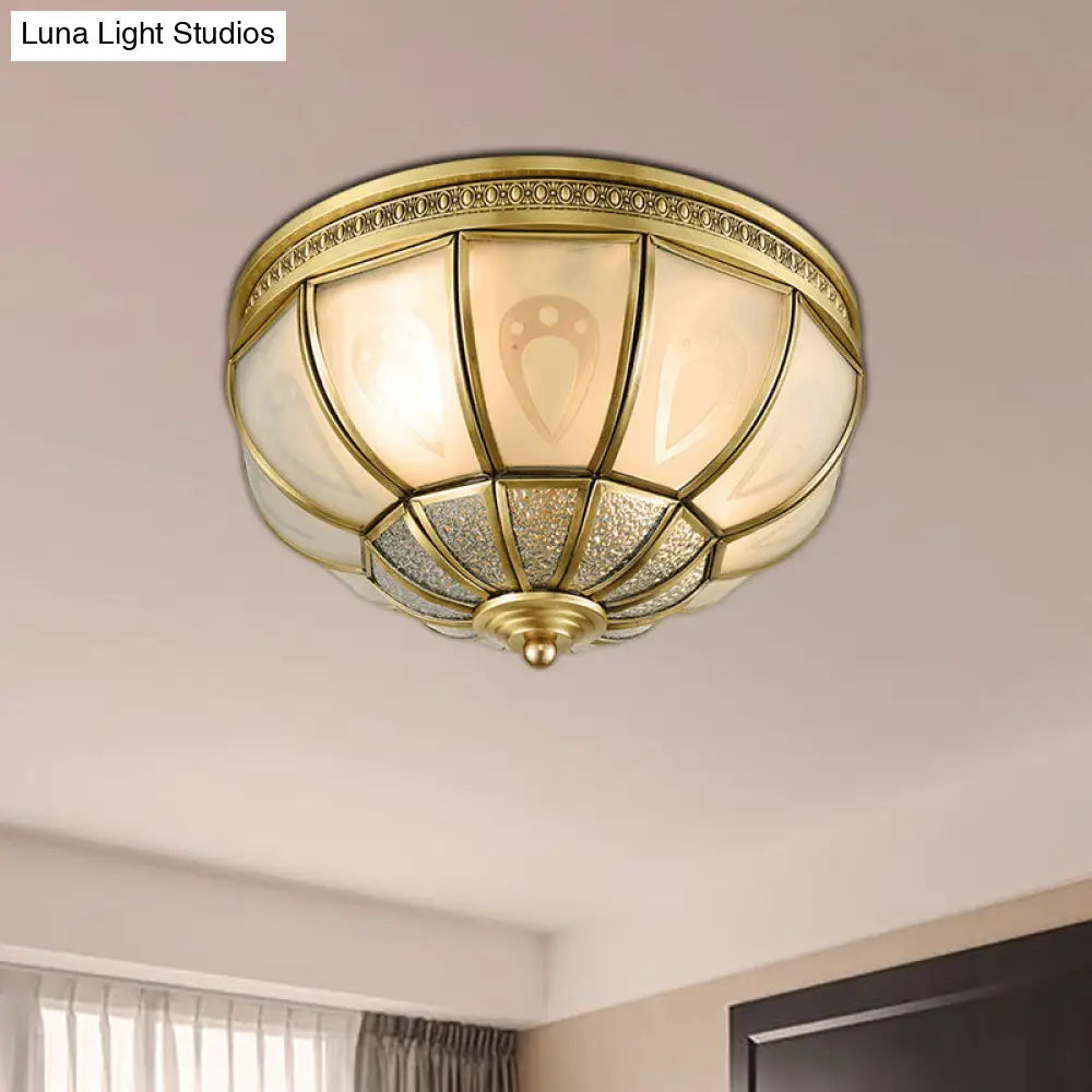 12"/16" Dome Flush Mount Light with Colonial Opal Frosted Glass, Brass Finish, 2/3 Bulbs - Bedroom Ceiling Lamp