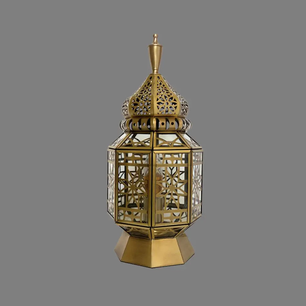 12.5"/14" Wide Brass Table Lamp - Antiqued Lantern Metallic Nightstand Light for Bedroom