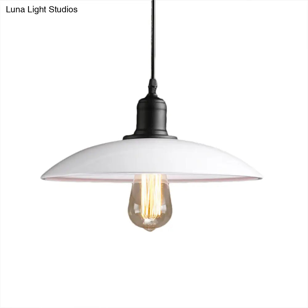 12.5"/16" Wide Dome Industrial Metal Pendant Lamp - 1-Light Black/White Hanging Fixture for Restaurants