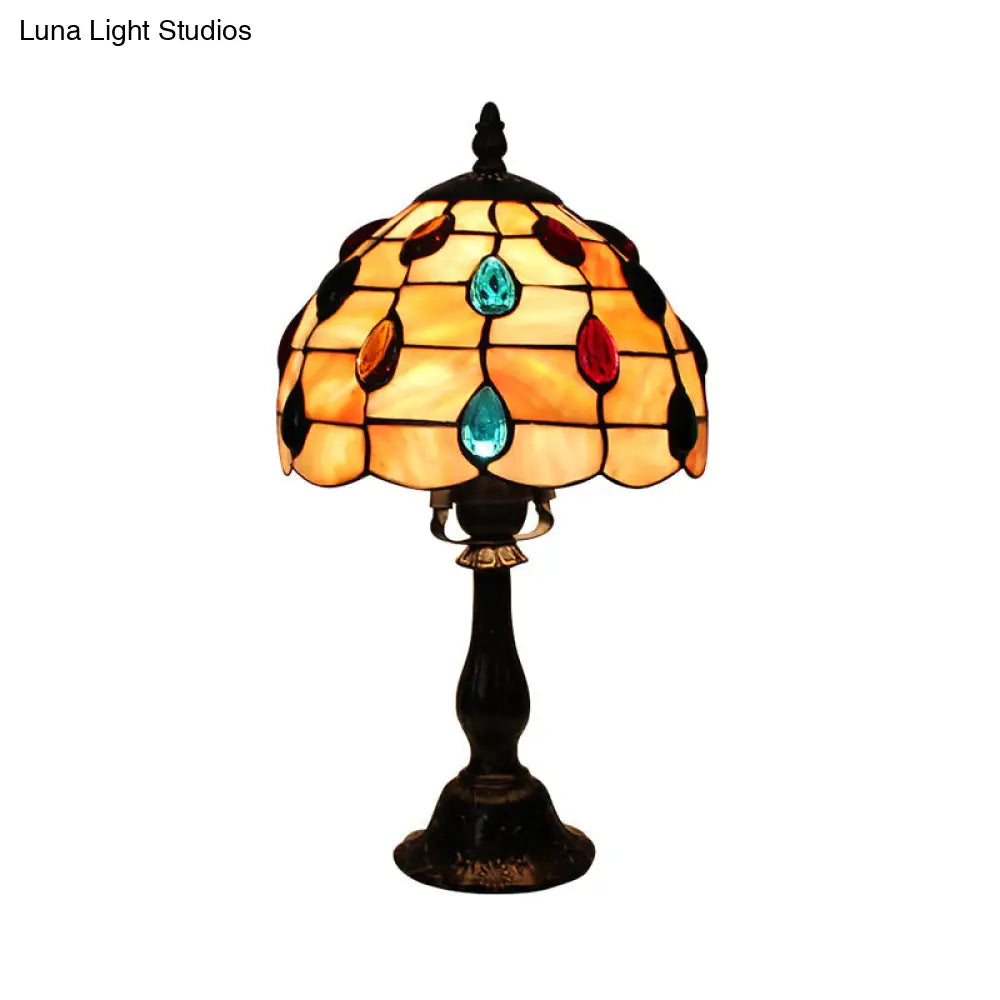 12"/8" Wide Shell Umbrella Desk Lamp with Tiffany-style Teardrop Jewelry Table Light for Bedroom - Beige