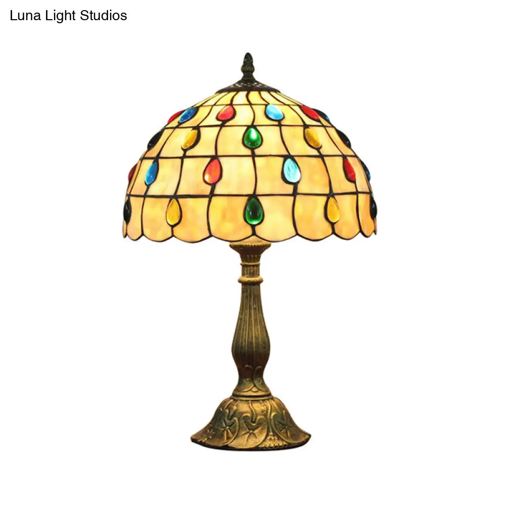 12"/8" Wide Shell Umbrella Desk Lamp with Tiffany-style Teardrop Jewelry Table Light for Bedroom - Beige