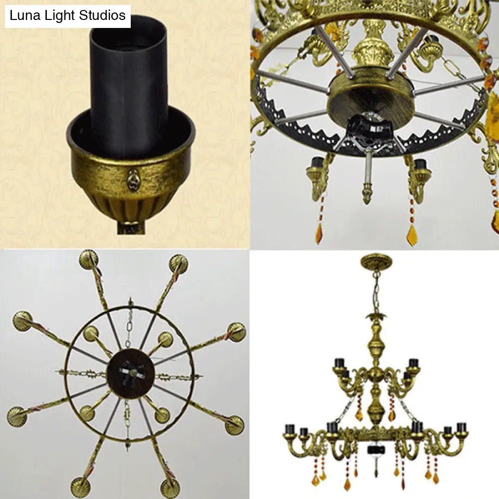 DecorBites™ 12 Arms Parrot Suspension Light Rustic Stained Glass Chandelier Light with Center Bowl in Yellow