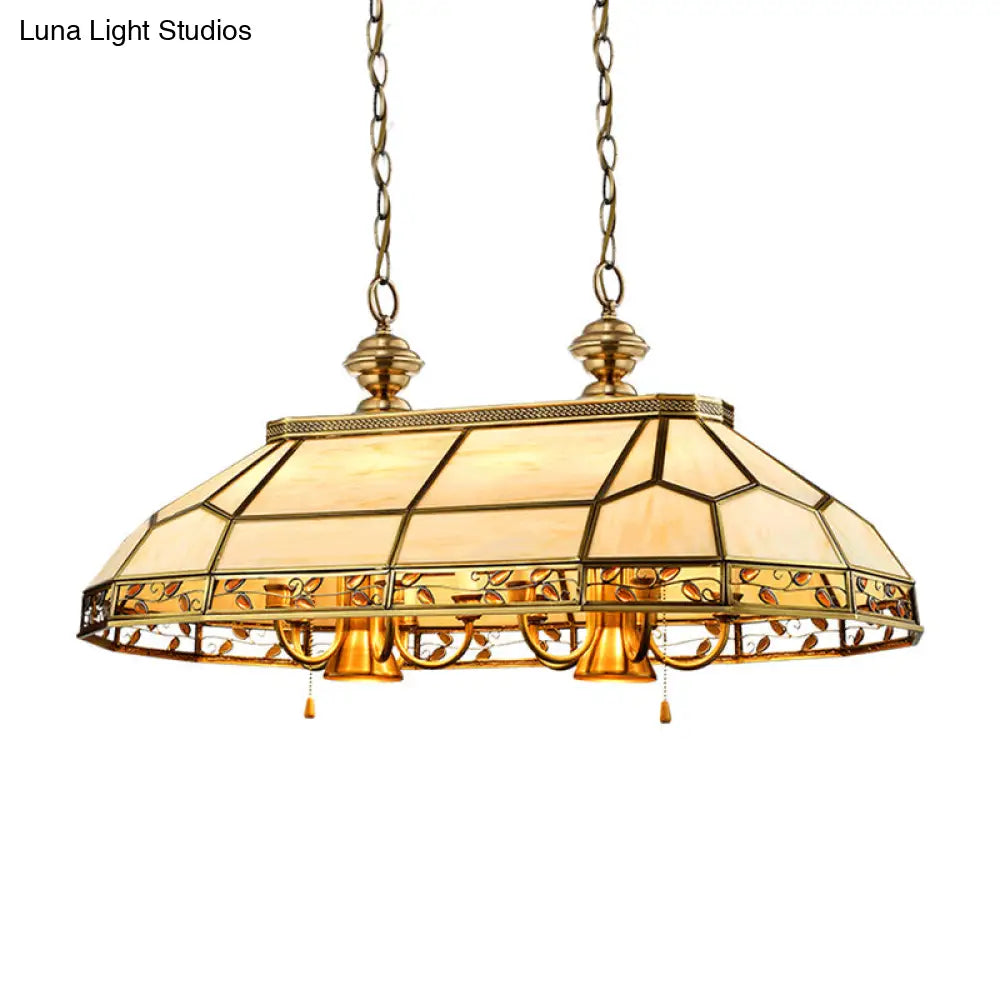 12 Bulbs Faceted Colonial Gold Island Lighting with Frosted Glass Suspension Lamp for Restaurants