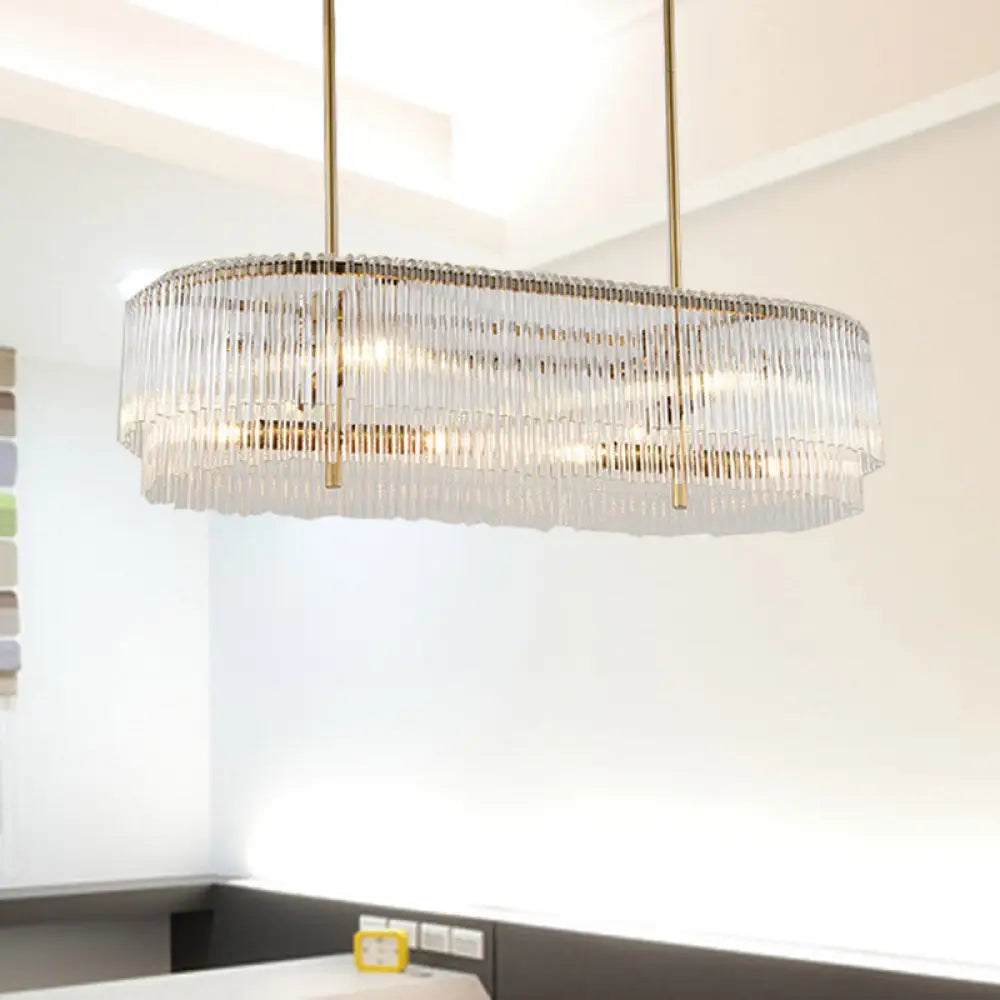 12-Light Brass Crystal Rod Island Chandelier for Modern Dining Room