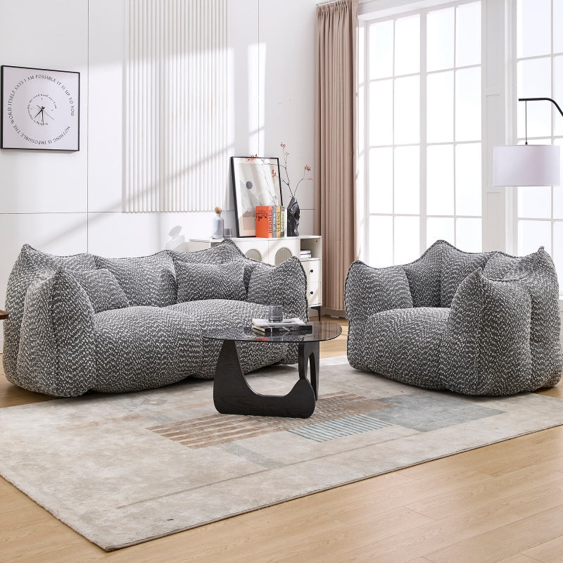 Compressed Plush Bean Bag Sofa Couch- High-Resilience Foam Filled, Ultra-Soft Boucle Lounge Chair For One Or Two People, Cozy Living Room Seating For Reading, Gaming & Relaxing, Space-Saving Vacuum