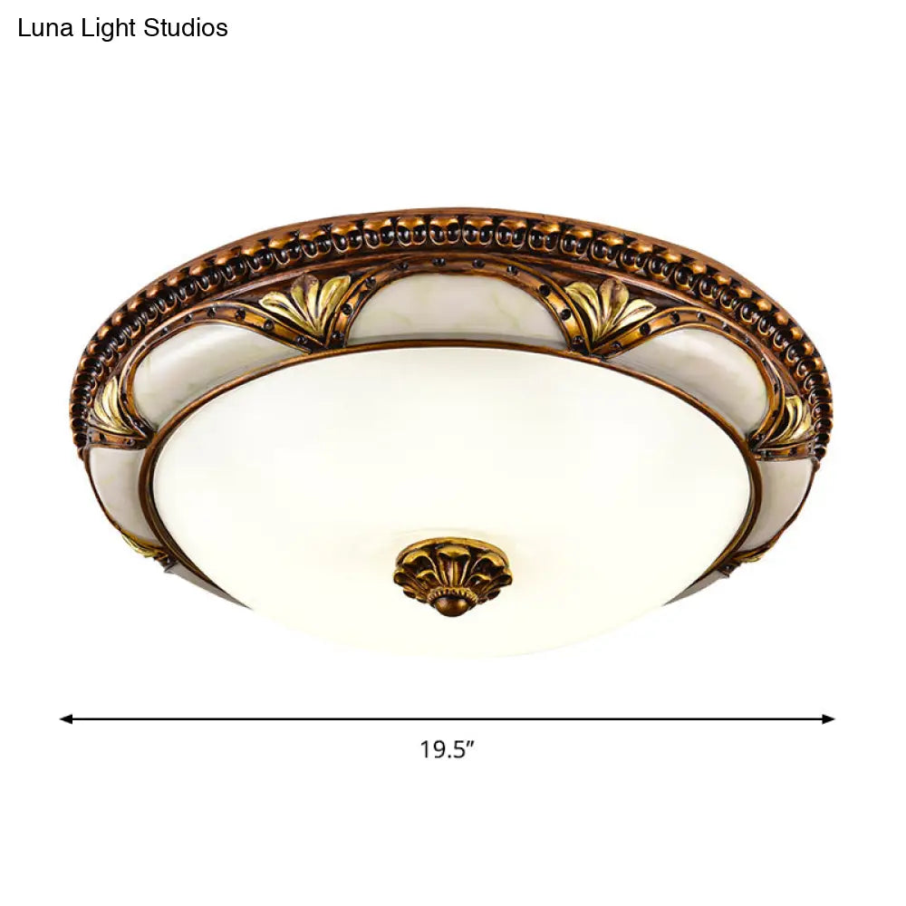 14"/16"/19.5" LED Floral Cream Glass Ceiling Lamp Fixture in Brass