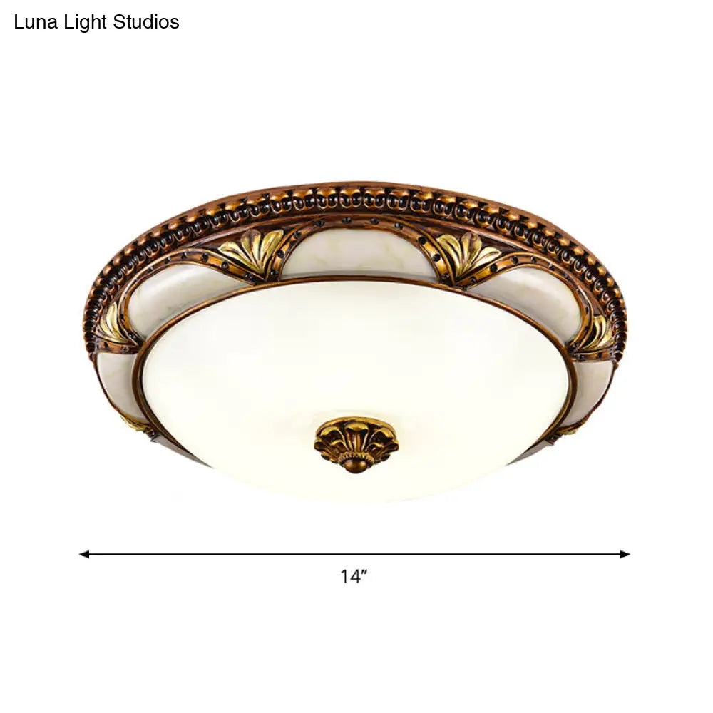 14"/16"/19.5" LED Floral Cream Glass Ceiling Lamp Fixture in Brass