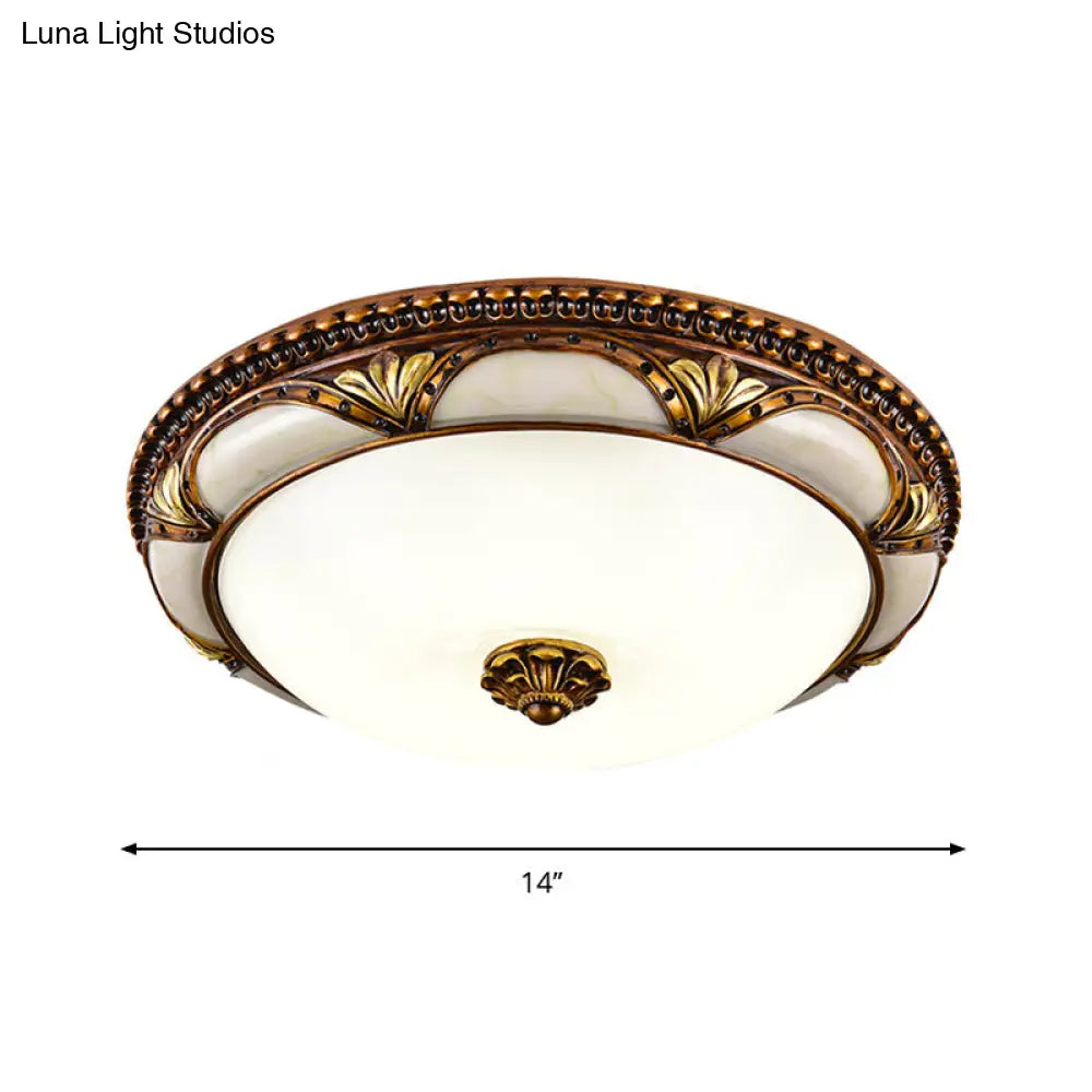 14"/16"/19.5" LED Floral Cream Glass Ceiling Lamp Fixture in Brass