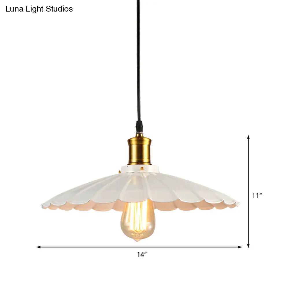14"/16" Dia Industrial Scalloped Pendant Light 1 Head Metallic Ceiling Pendant Lamp in Black/White