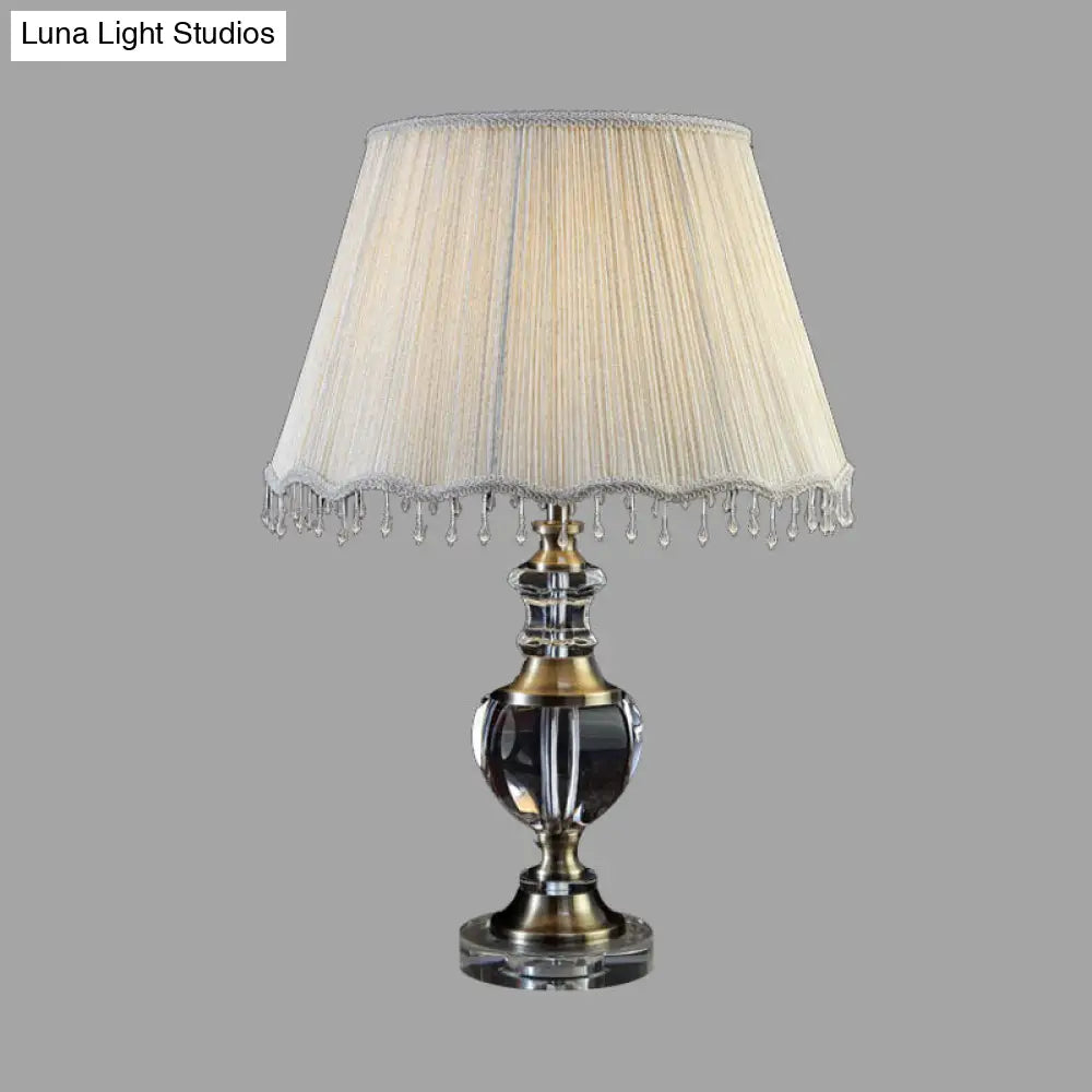 14"/16" Traditional Cream Gray Crystal Nightstand Lamp with Cone Fabric Shade - Bedroom Night Table Light, 1-Light