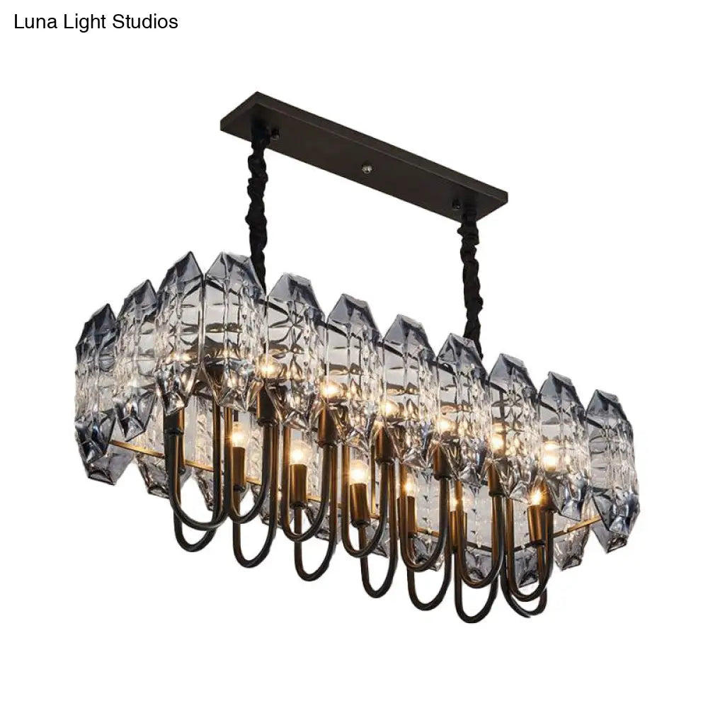 14-Head Crystal Flute Hanging Ceiling Light in Swirled Black - Sleek Island Lighting Idea