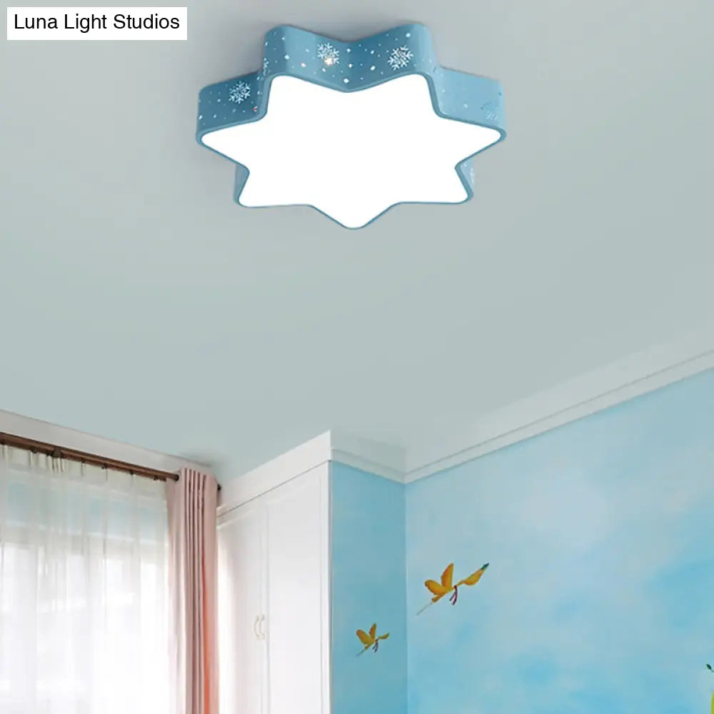 15"/19"/23" Macaron Star Ceiling Mounted LED Flush Light in Pink/Blue for Kid's Bedroom - Warm/White/2 Color Light