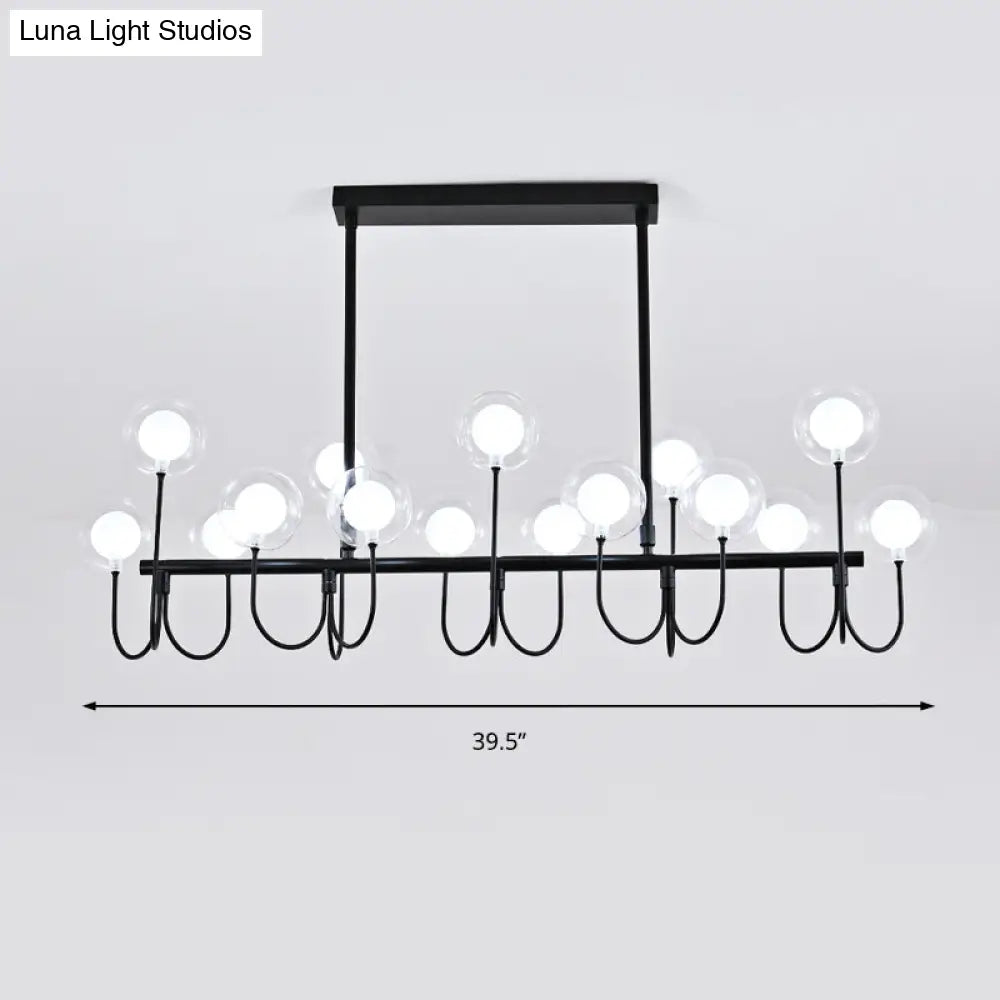 15-Light Black Ceiling Light: Modern Clear Glass Globe Pendant with Adjustable Hanging Cord