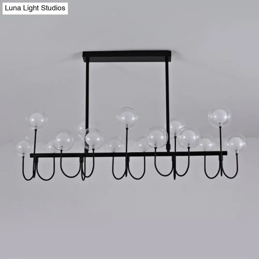 15-Light Black Ceiling Light: Modern Clear Glass Globe Pendant with Adjustable Hanging Cord