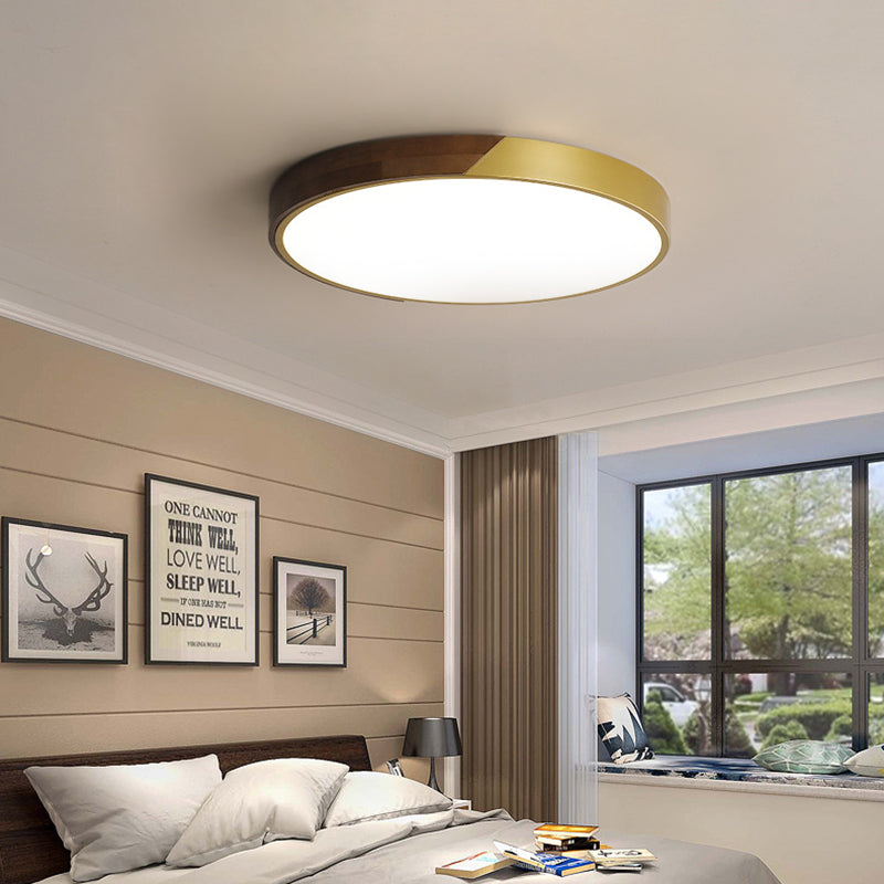 12" - 19.5" Simple Metal & Wood LED Round Flush Mount Ceiling Light - Warm/White/Neutral - Bedroom Gold Ceiling Mount