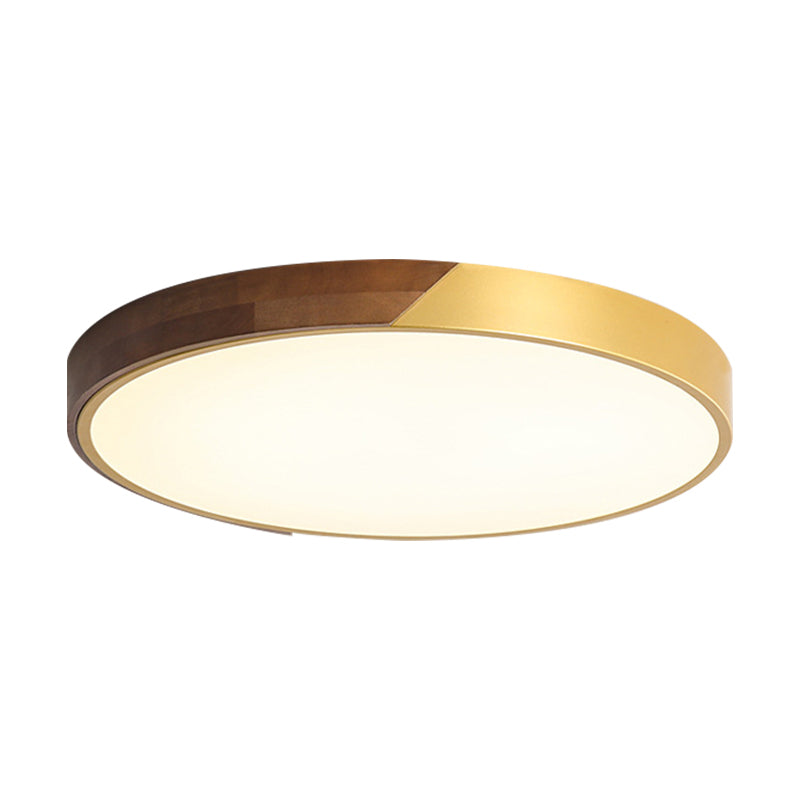 12" - 19.5" Simple Metal & Wood LED Round Flush Mount Ceiling Light - Warm/White/Neutral - Bedroom Gold Ceiling Mount