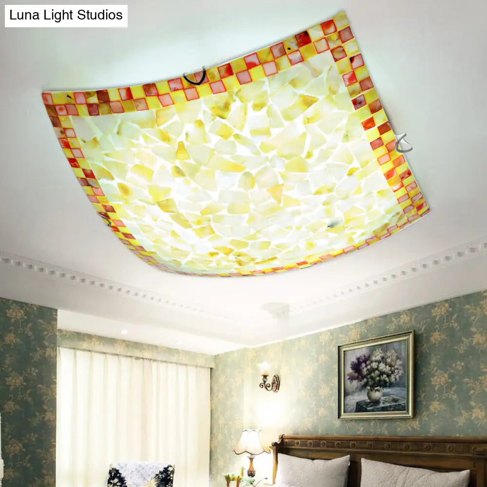 16"/12"W Convex Tiffany Style Stained Glass Flush Bedroom Light in Beige