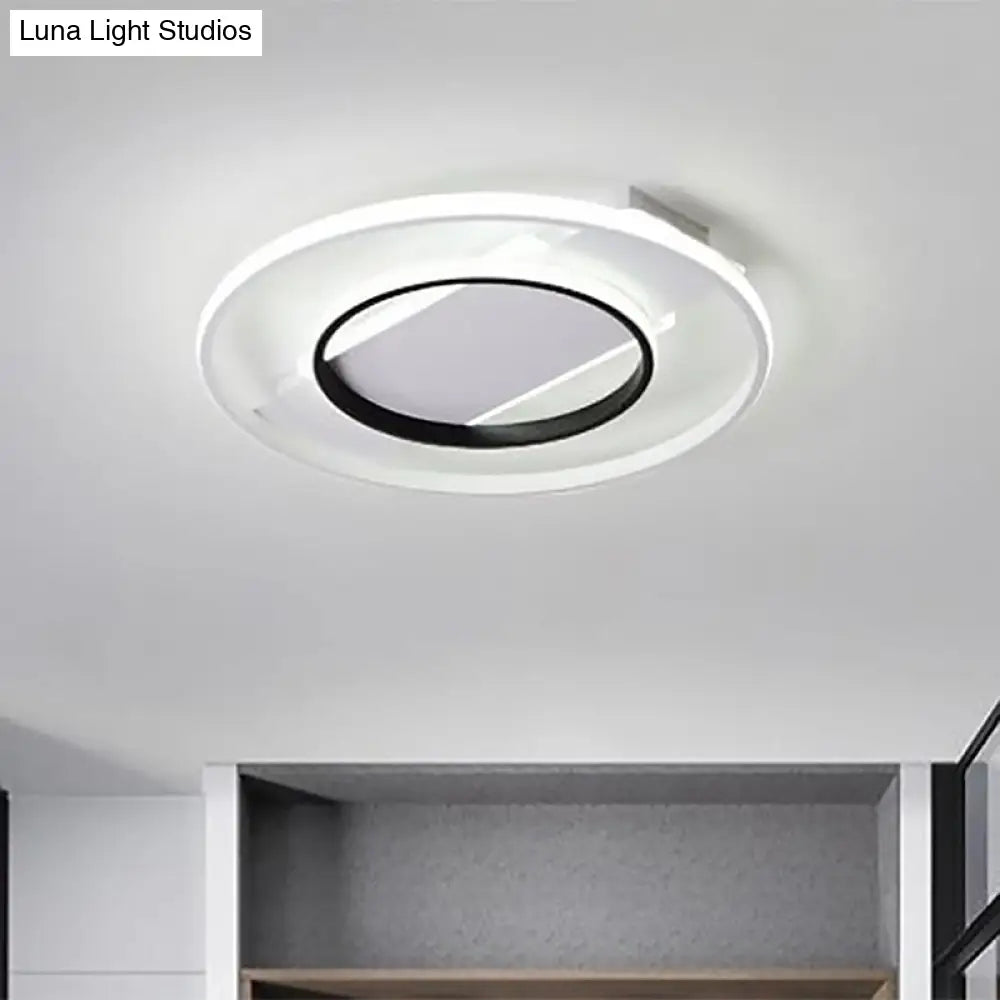 16"/19.5"/23.5" Acrylic Ring Flush Ceiling Light - 2 Heads, Black & White, Bedroom (Warm/White)