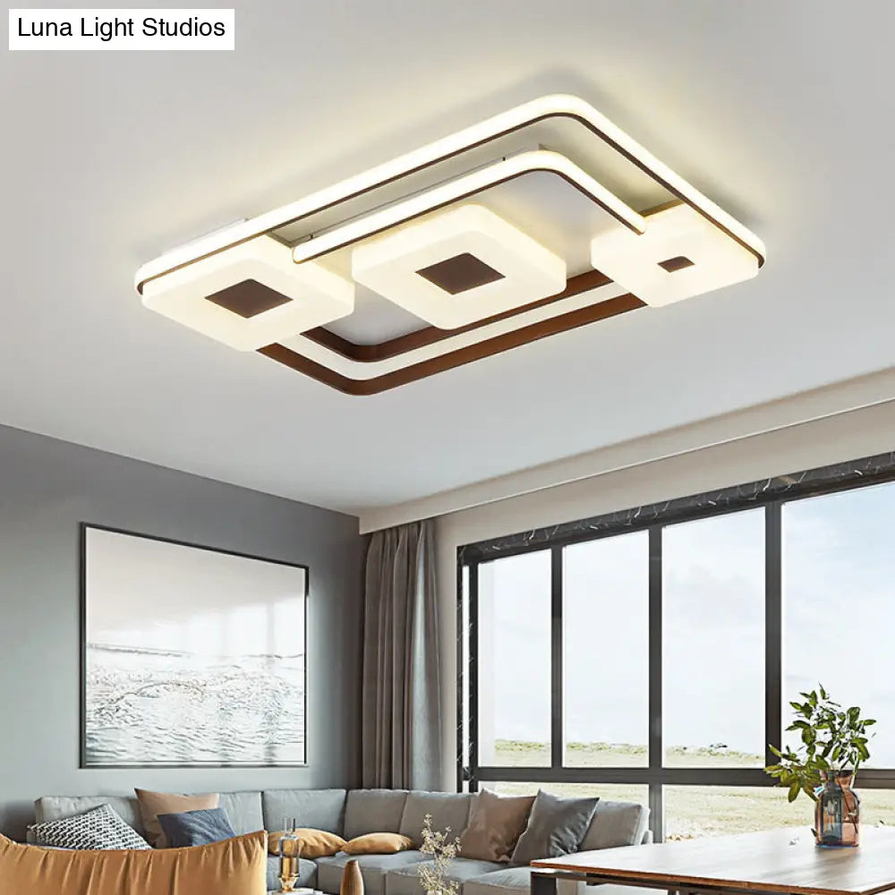 16"/19.5"/35.5" Coffee Square/Rectangular LED Flush Mount Lamp - White Light Acrylic Ceiling Light for Living Room