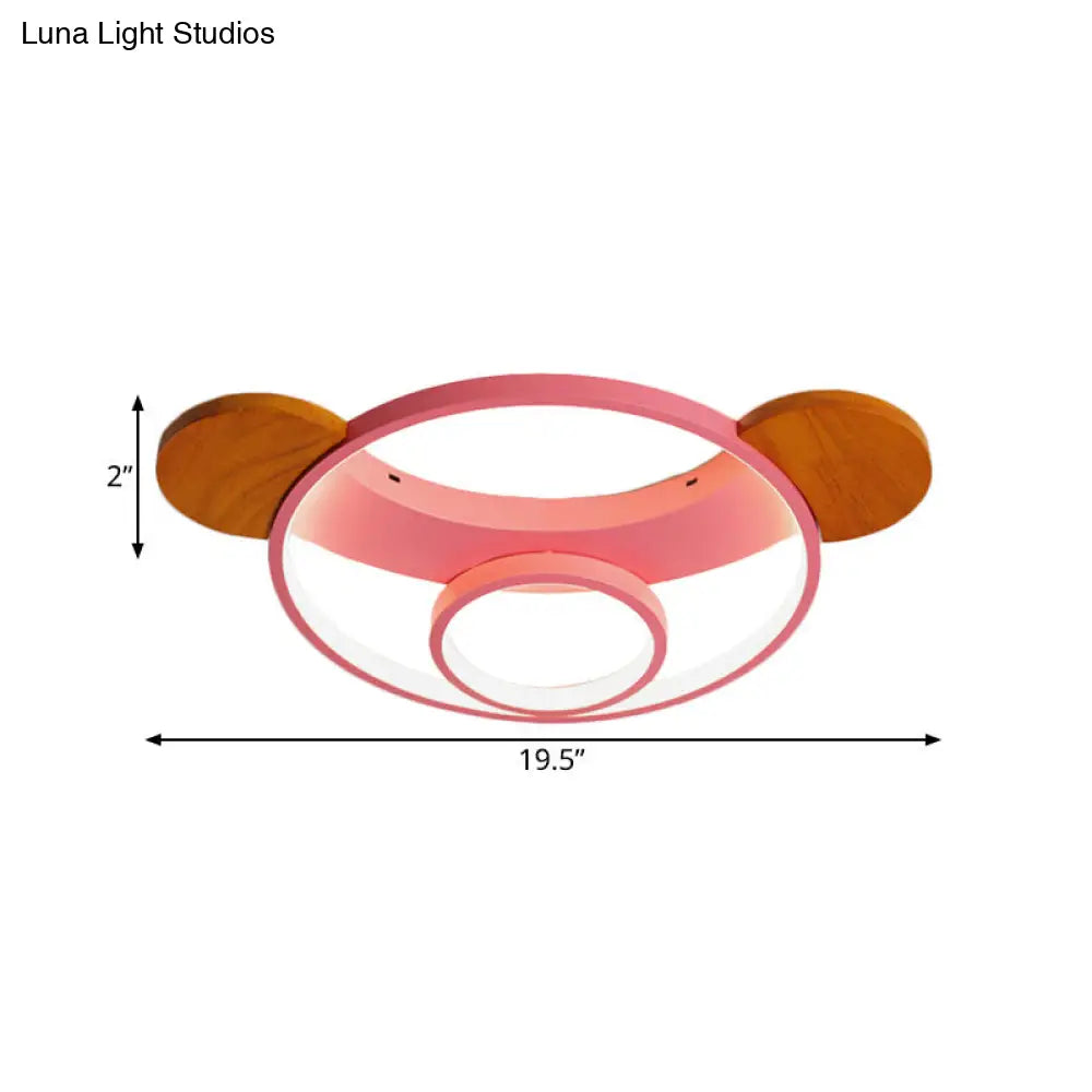 16"/19.5" Bear Shaped Ceiling Light for Kids Bedroom - LED Silicone Flush Mount Lamp in Blue/Pink, Warm/White
