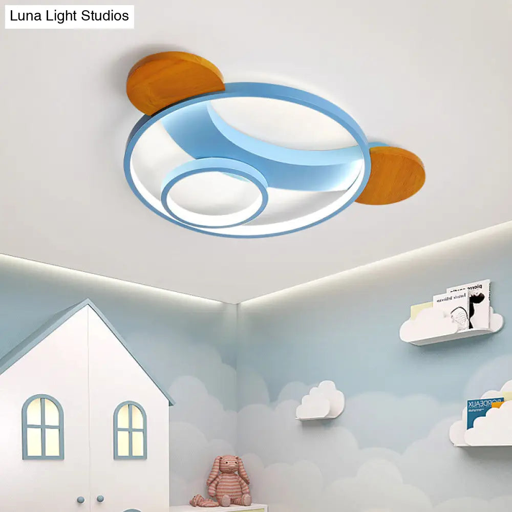 16"/19.5" Bear Shaped Ceiling Light for Kids Bedroom - LED Silicone Flush Mount Lamp in Blue/Pink, Warm/White